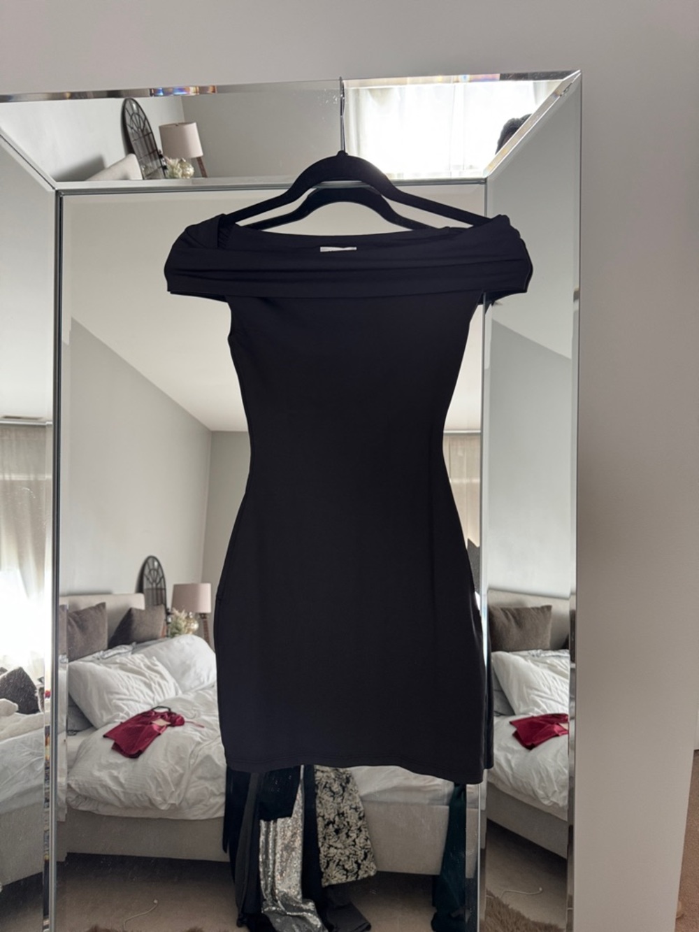 Aritzia Black Off-the-Shoulder Mini Dress